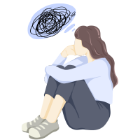心理健康问题女孩乱糟糟思考插画