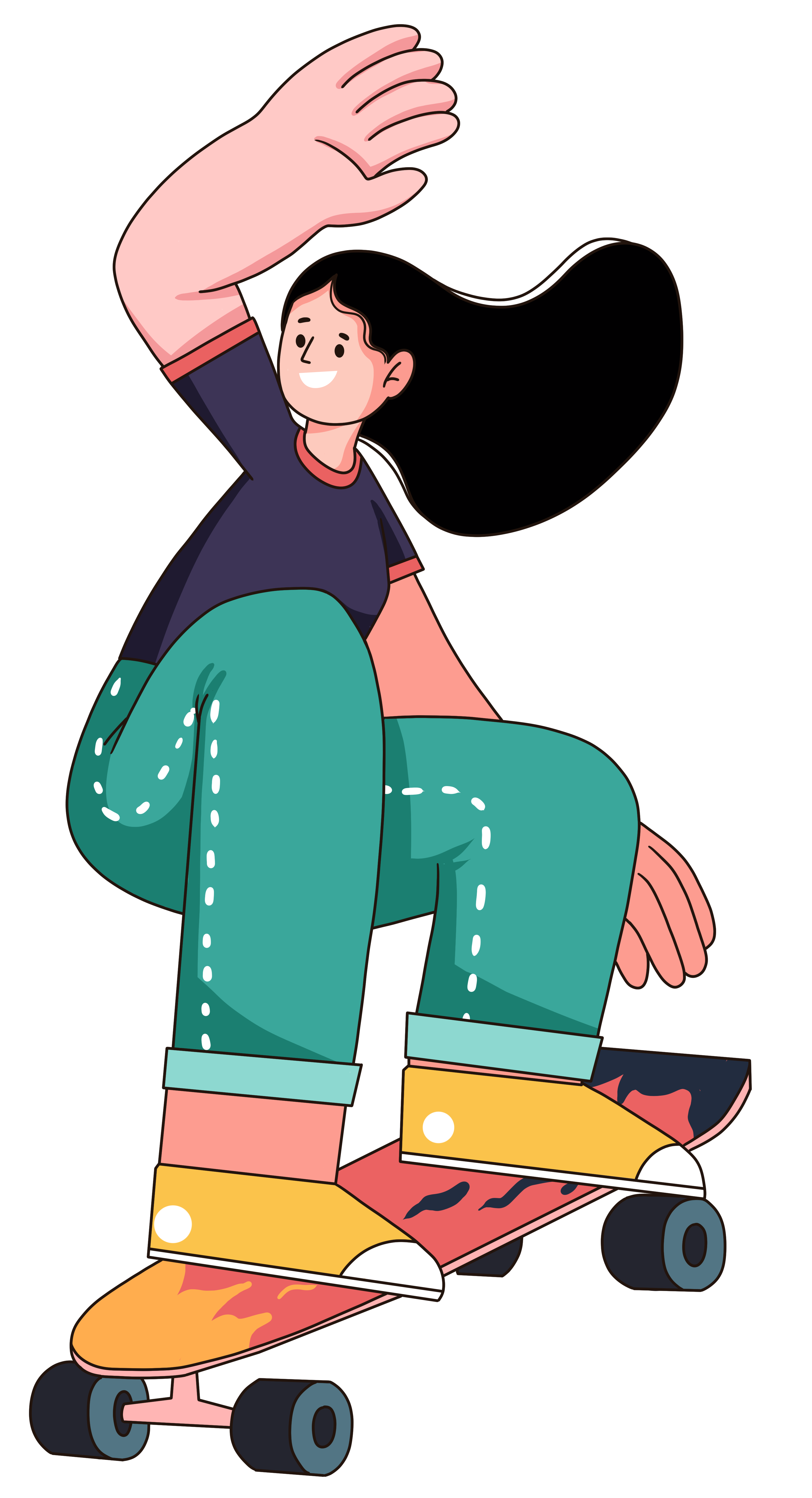 女孩玩滑板夸张人物元素