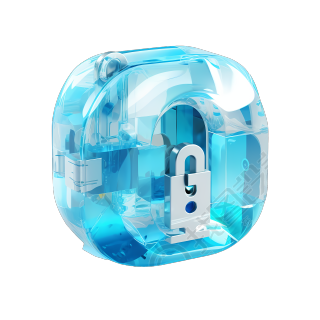 3D立体蓝色科技锁png素材