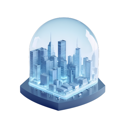 3D立体玻璃罩内的城市插画