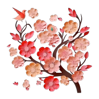 立体剪纸手工艺桃花PNG素材