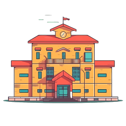 透明背景漫画校园建筑PNG素材