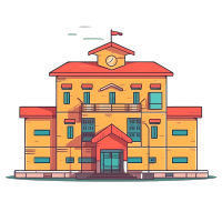 透明背景漫画校园建筑PNG素材