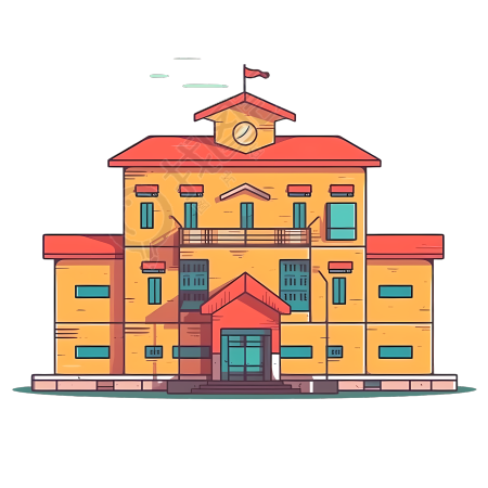 透明背景漫画校园建筑PNG素材