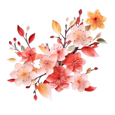 粉嫩嫩的桃花剪纸艺术PNG图形素材