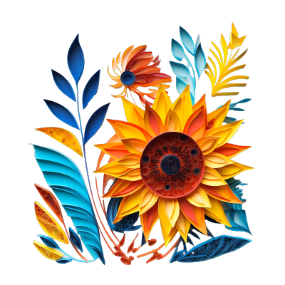 色彩丰富的剪纸手工艺术向日葵插画