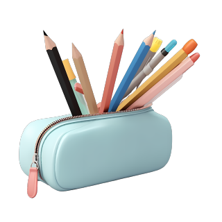 软色调3D笔袋和笔商用插画