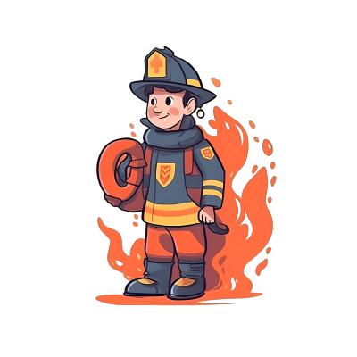 卡通消防员灭火场景插图素材