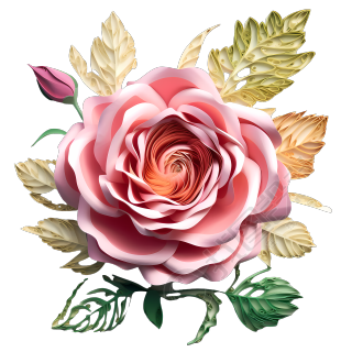 绽放的粉色玫瑰剪纸艺术素材