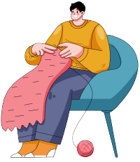 夸张人物织围巾的男生插画素材