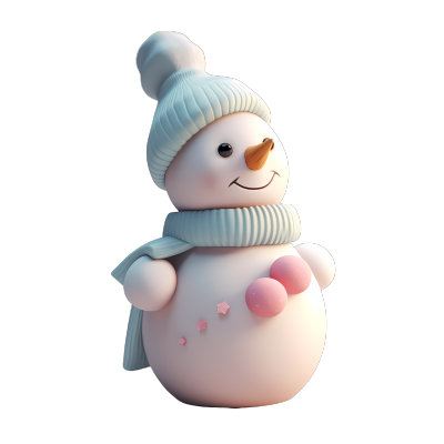 3D立体带毛线帽的小雪人插画