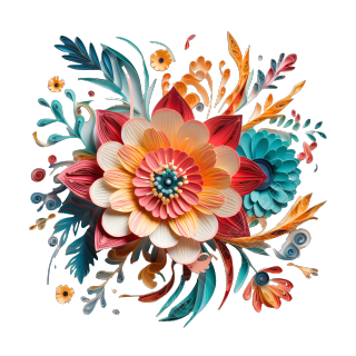 剪纸艺术彩色花卉商用元素