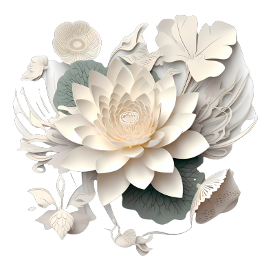 透明背景白色莲花剪纸艺术素材