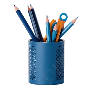蓝色系笔筒铅笔直尺创意插画
