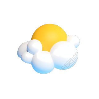 多云天气3D立体图标插画