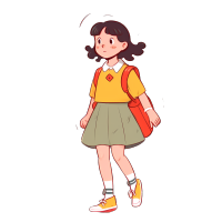 暖色系卡通女学生PNG图形素材