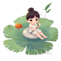 可商用夏日小女孩荷叶PNG素材