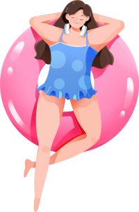 躺在粉色游泳圈里的女生插画素材