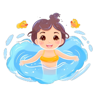 透明背景游泳的小女孩插画