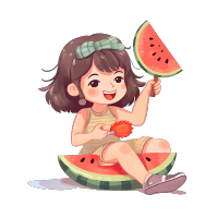 创意设计吃西瓜的女生PNG素材
