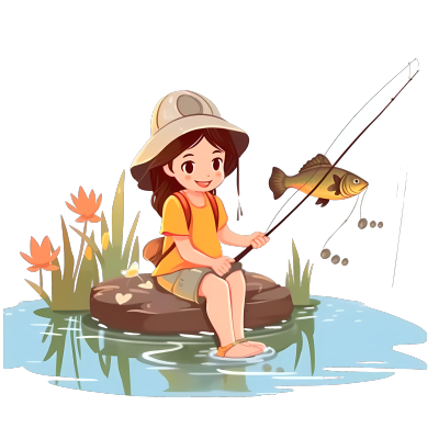 湖边钓鱼的小女孩PNG图形素材
