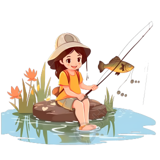 湖边钓鱼的小女孩PNG图形素材