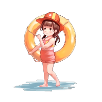 可商用游泳的小女生创意插画