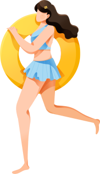 手绘女孩拿着黄色游泳圈插画