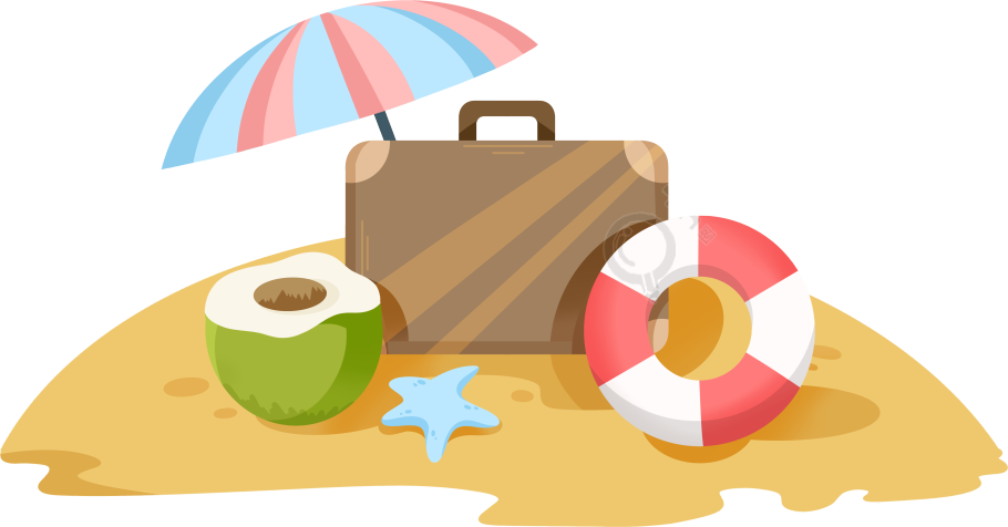 海边度假沙滩椰子泳圈行李素材