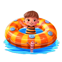 手绘卡通小男孩游泳插画素材