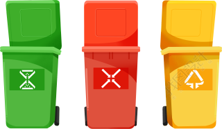 红黄绿三色垃圾桶商用插画