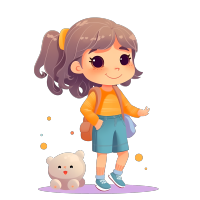 开心的小女孩和狗狗PNG插画素材