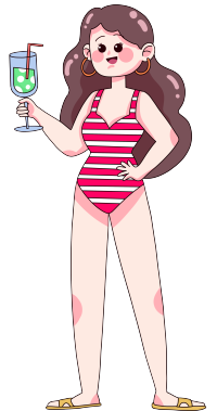手绘泳衣女孩手拿气泡水插画