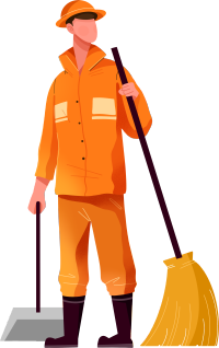 穿工作服拿扫帚的环卫工商用插画