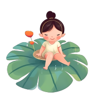 小清新荷叶上的小女孩插画素材