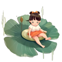 坐在荷叶上的古风小女生插画