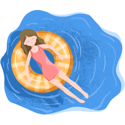 躺在泳圈上悠闲度假的女生插画
