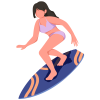 穿泳衣的小姐姐冲浪PNG插画