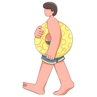拿黄色泳圈去游泳的男生素材