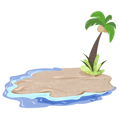 手绘海边沙滩椰子树美景插画