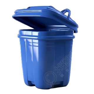3D立体蓝色垃圾桶PNG素材