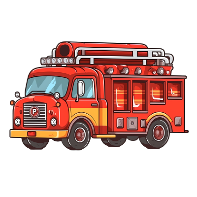 可商用的红色消防车卡通插画