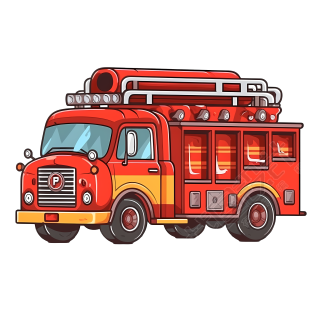 可商用的红色消防车卡通插画