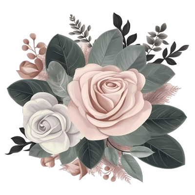 手工花卉绿色和米色风格玫瑰剪贴画