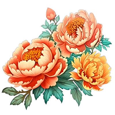 牡丹花风格橙粉花卉图形素材