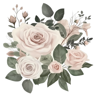 玫瑰花PNG图案绿色米色风格