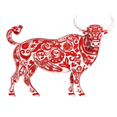 新春牛年红色剪纸牛PNG图形素材