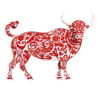 新春牛年红色剪纸牛PNG图形素材