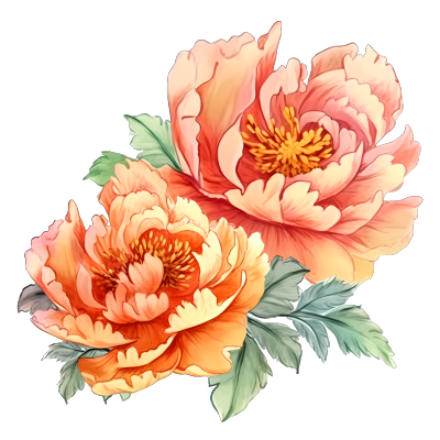 橙粉色牡丹花朵PNG图形素材