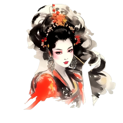水墨风格女性插画PNG素材